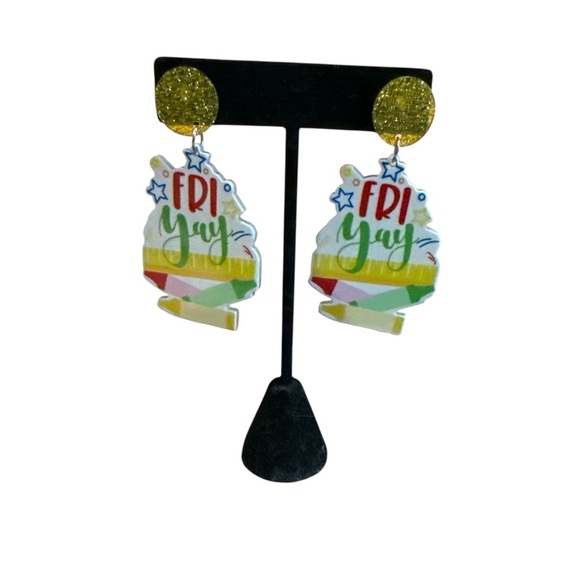 3/$20 Colorful Fri Yay Earrings with Glitter - Picture 3 of 7